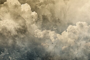 artistic soft cloud and sky with grunge paper texture - obrazy, fototapety, plakaty