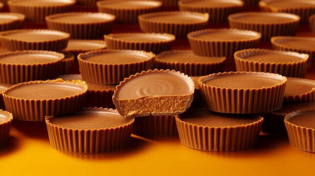 Classic Reese's Peanut Butter Cups on solid background.