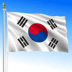 South Korea, official national waving flag, asiatic country, vector illustration
