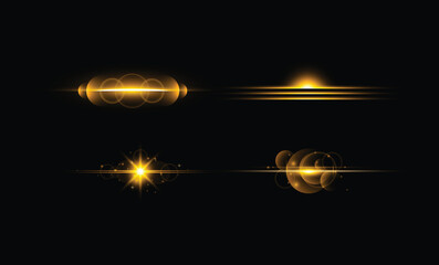 Vector collection of  realistic golden shiny light reflect the effect
