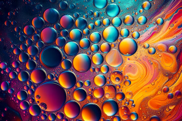 burbujas de aceite flotando en el agua. colores vibrantes
