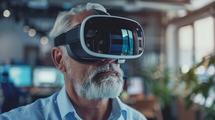 Mature Businessman Testing VR Experience with Development Team