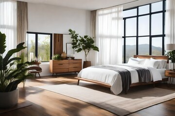Spacious bedroom with wood floors and abundant natural light, bedroom with a bed and a dresser