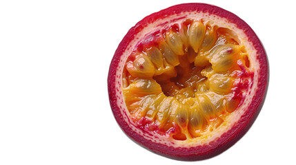 Passionfruit in delicious food style, top view on transparent white background
