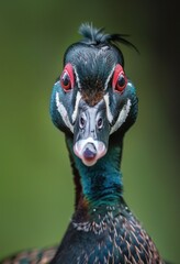 Captivating Close-Up of Wood Duck’s Intricate Feathers - Nature’s Artwork - Generative AI - obrazy, fototapety, plakaty