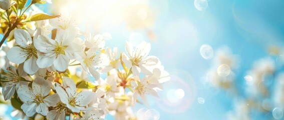 Whispers of Spring: Delicate White Blossoms Embrace the Blue Sky - Generative AI