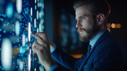 Young businessman interacting with digital interface