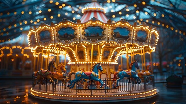 birthday setting with a colorful carousel spinning merrily in the background, adding a touch of magic and nostalgia to the celebration, in cinematic 16k high resolution.