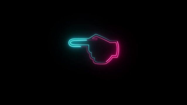 Hand cursor - pointer. Backhand index pointing left neon glowing bright icon. Turn left finger pointer.