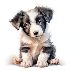 Border collie. Border collie dog. Puppy clipart. Watercolor illustration. Generative AI. Detailed illustration.