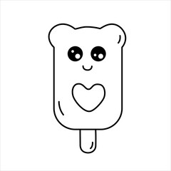 Vector line illustration of an ice cream popsicle with ears.