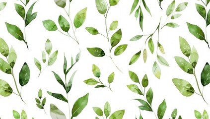 Lush Watercolor Leaves Creating a Serene Botanical Pattern Generative AI. - obrazy, fototapety, plakaty