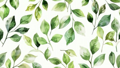 Lush Watercolor Leaves Creating a Serene Botanical Pattern Generative AI. - obrazy, fototapety, plakaty