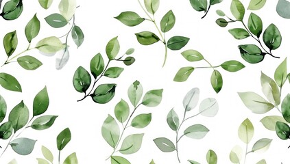 Lush Watercolor Leaves Creating a Serene Botanical Pattern Generative AI.