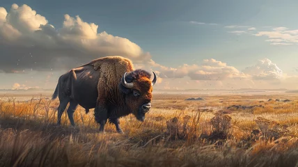 Fototapeten Dignified bison roaming the vast grassy plains. © CREATER CENTER