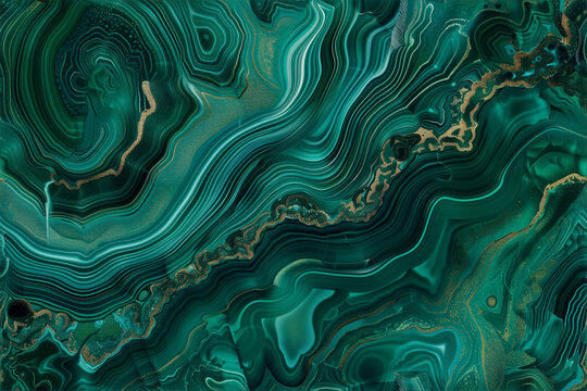an image with mesmerizing swirls and stripes characteristic of malachite with a pattern of golden veins. The pattern includes a range of green shades, from rich emerald to delicate mint,