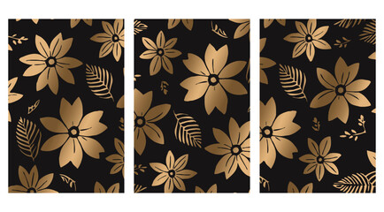 Set of 3 Luxurious golden botanical background. Printable wallpapers, covers, wall art, greeting card, wedding cards, invitations.