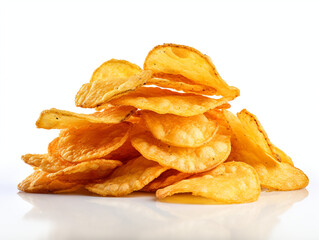 stack fried snack prepared chips, white background сreated with Generative Ai