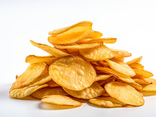 stack fried snack prepared chips, white background сreated with Generative Ai
