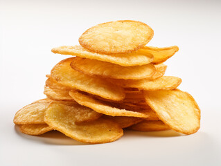 stack fried snack prepared chips, white background сreated with Generative Ai