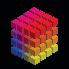 Color cube. Many small cubes. 3 d. Abstraction. A cube in a cube