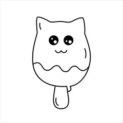 Vector line illustration of an icecream in the form of a cat.