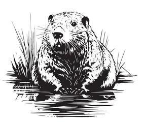 Beaver - hand drawn vector illustration, isolated on white © BigJoy