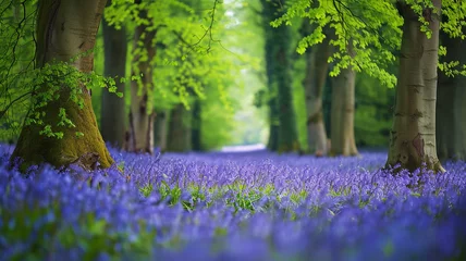 Fototapeten Enchanting forest with a carpet of bluebells stretching as far as the eye can see. © CREATER CENTER