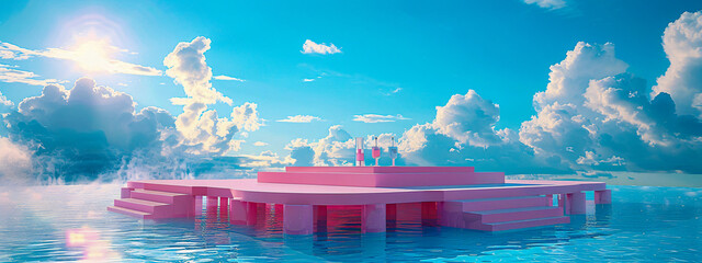 Dreamlike levitation, an artistic expression of floating through a surreal landscape