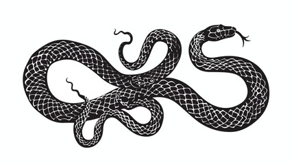 Black python silhouette. Monochrome viper crawls. Orna