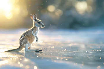 Rolgordijnen Abstract kangaroo shape in melting ice, ephemeral scene, soft daylight, blurred background, close view , commercial ad © sorrakrit