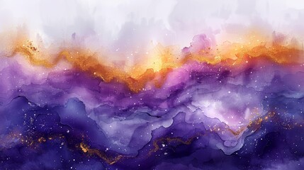 An enchanting purple and gold pastel watercolor ink texture.
