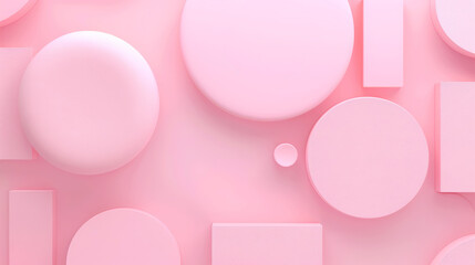 Abstract 3D background with soft geometric shapes in light pastel pink color digital minimalism....