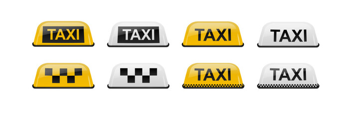 Taxi car roof sign set. Realistic illustration isolated on white. Vector