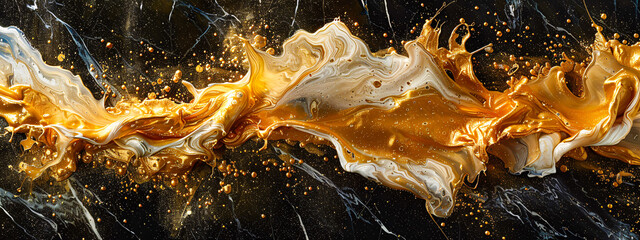 Dynamic alcohol ink pattern with gold and black swirls, illustrating the elegance of fluid art in abstract design