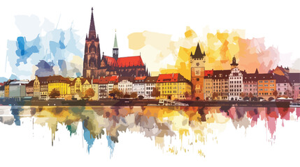Building view with landmark of Regensburg isolated the city - obrazy, fototapety, plakaty