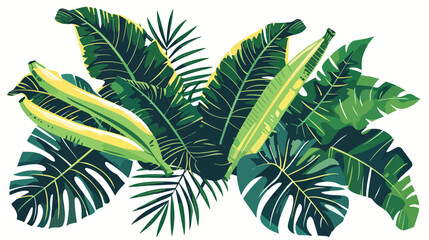 Bunch of tropical leaves vector. Hand drawn palm and background