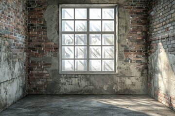 High resolution brick concrete room with window