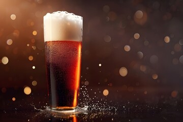 Glass of beer with foam on dark background, refreshing drink in a solitary moment