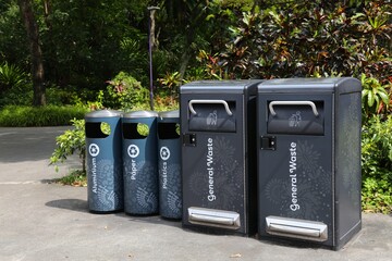 Public trash cans waste sorting in Singapore