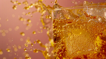Dynamic liquid splash in glass, refreshing beverage concept, motion and freshness