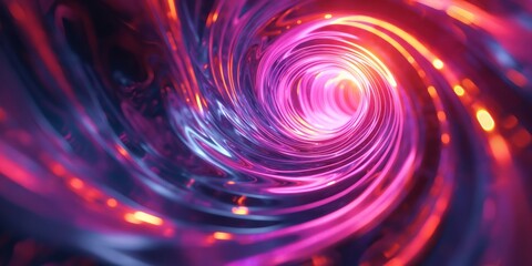 This is a striking visual of a neon tube with swirling pink and blue lights, giving off a dynamic, otherworldly sense of motion and energy