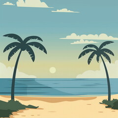Fototapeta na wymiar Beach with palm trees, white sand and blue sea