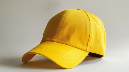 Fototapeta premium Yellow baseball cap mockup isolated on white background for versatile design presentations