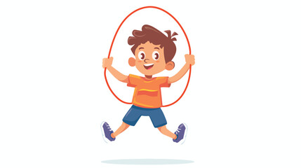 Cartoon little boy playing jumping rope flat vector isolated