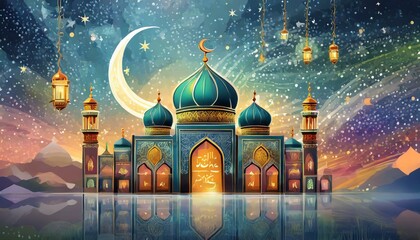 mosque at night - obrazy, fototapety, plakaty