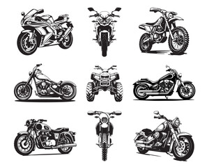 Set motorbike isolated on white background