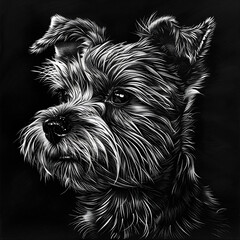 Scottish Terrier, Alert, in Striking Black and White Illustration