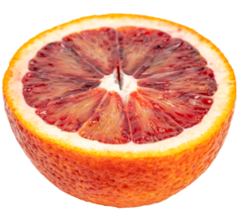 red blood orange slice, isolated on white background