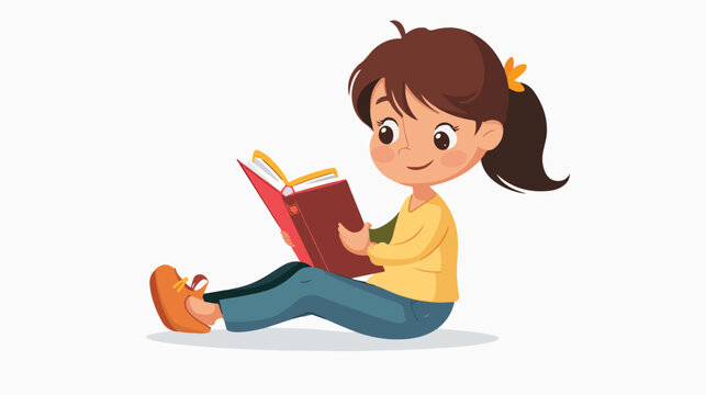 Cartoon little girl reading a book